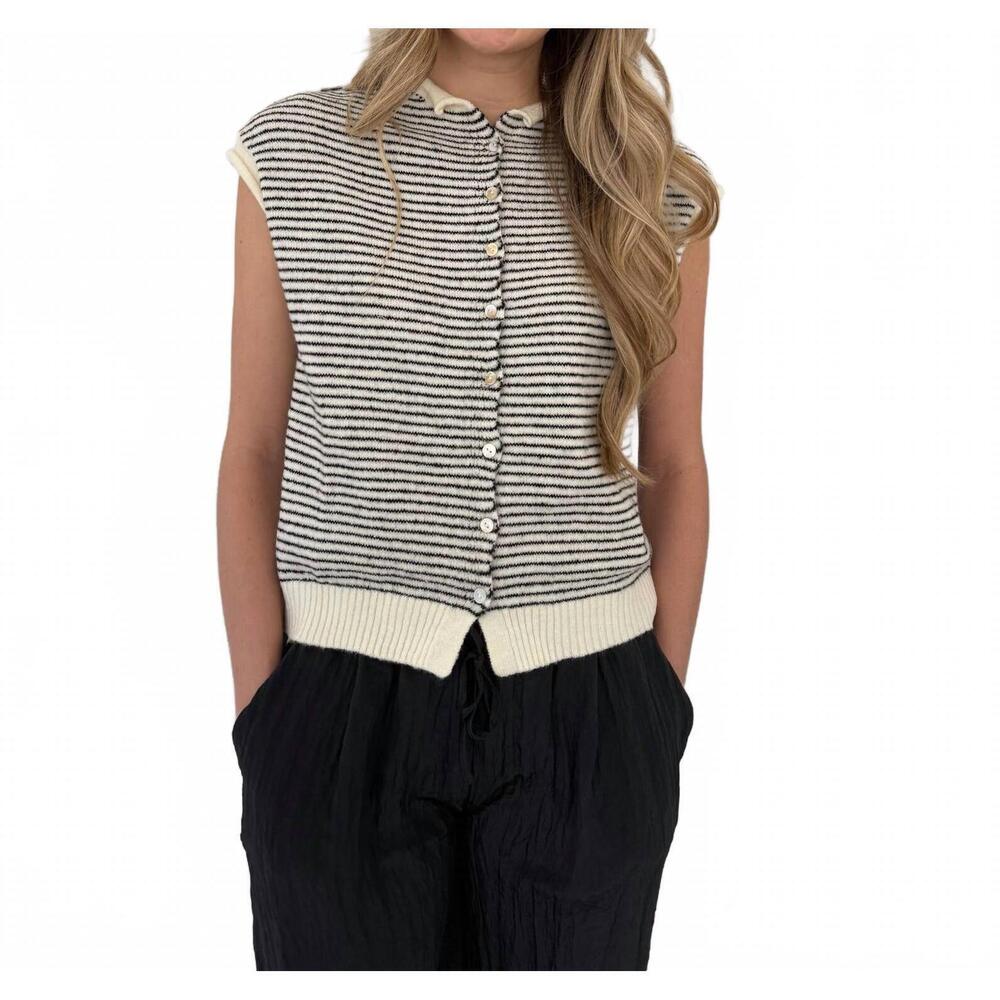 NEW THINGS BETWEEN sadie striped knit button top in black - Picture 4 of 6
